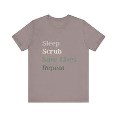 Healthcare Worker Unisex Tee - 'sleep, scrub, save lives, repeat'