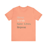 Healthcare Worker Unisex Tee - 'sleep, scrub, save lives, repeat'