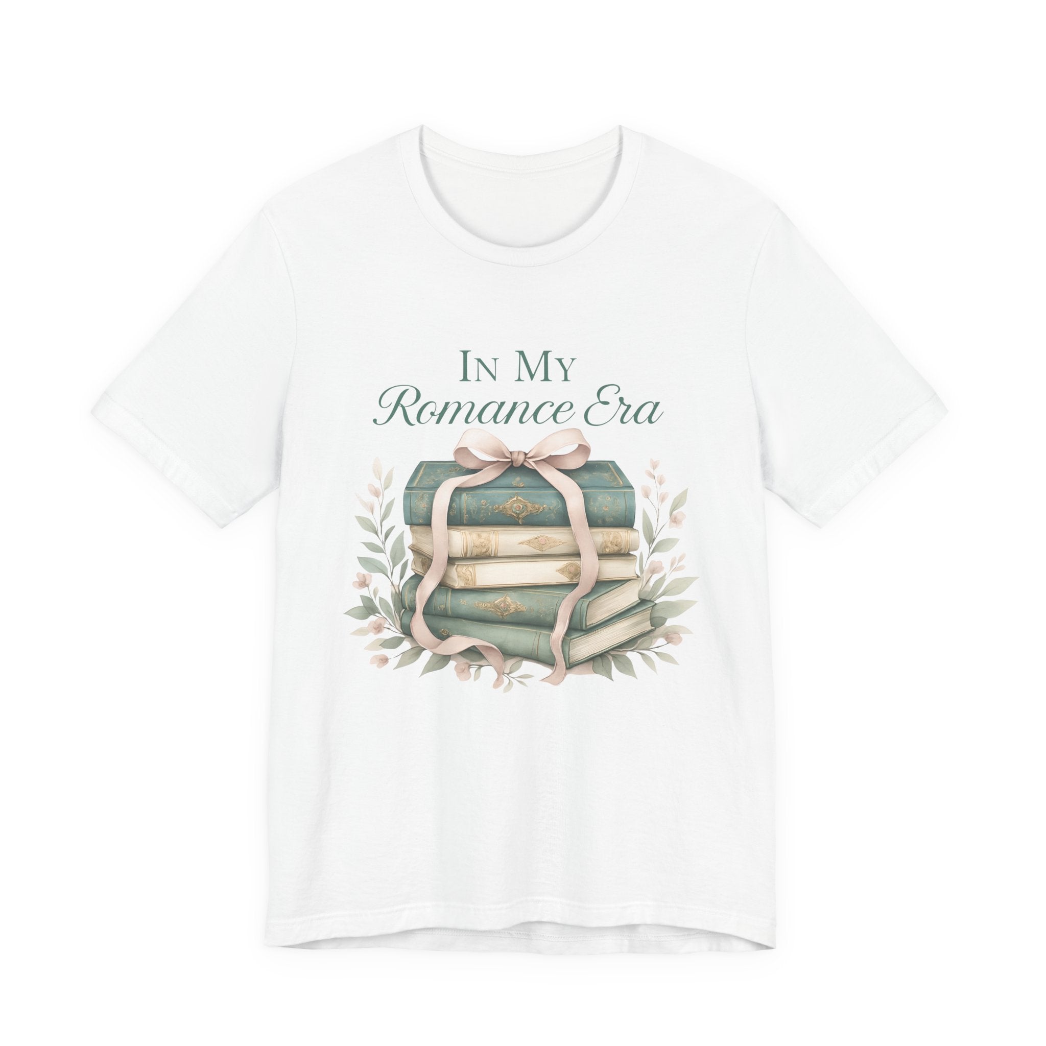 Romance Era Unisex Tee with Books and Bow Design