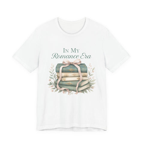Romance Era Unisex Tee with Books and Bow Design