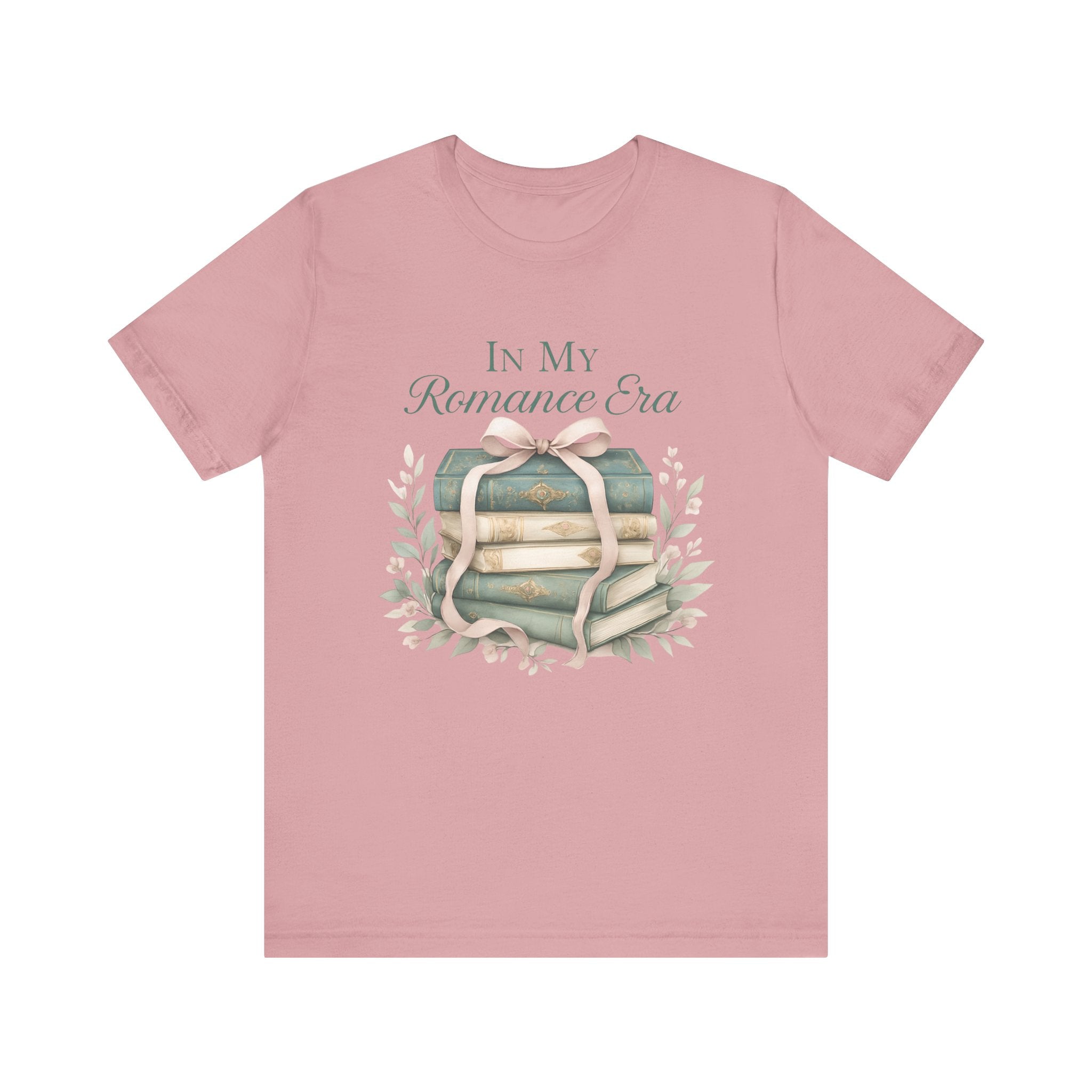 Romance Era Unisex Tee with Books and Bow Design