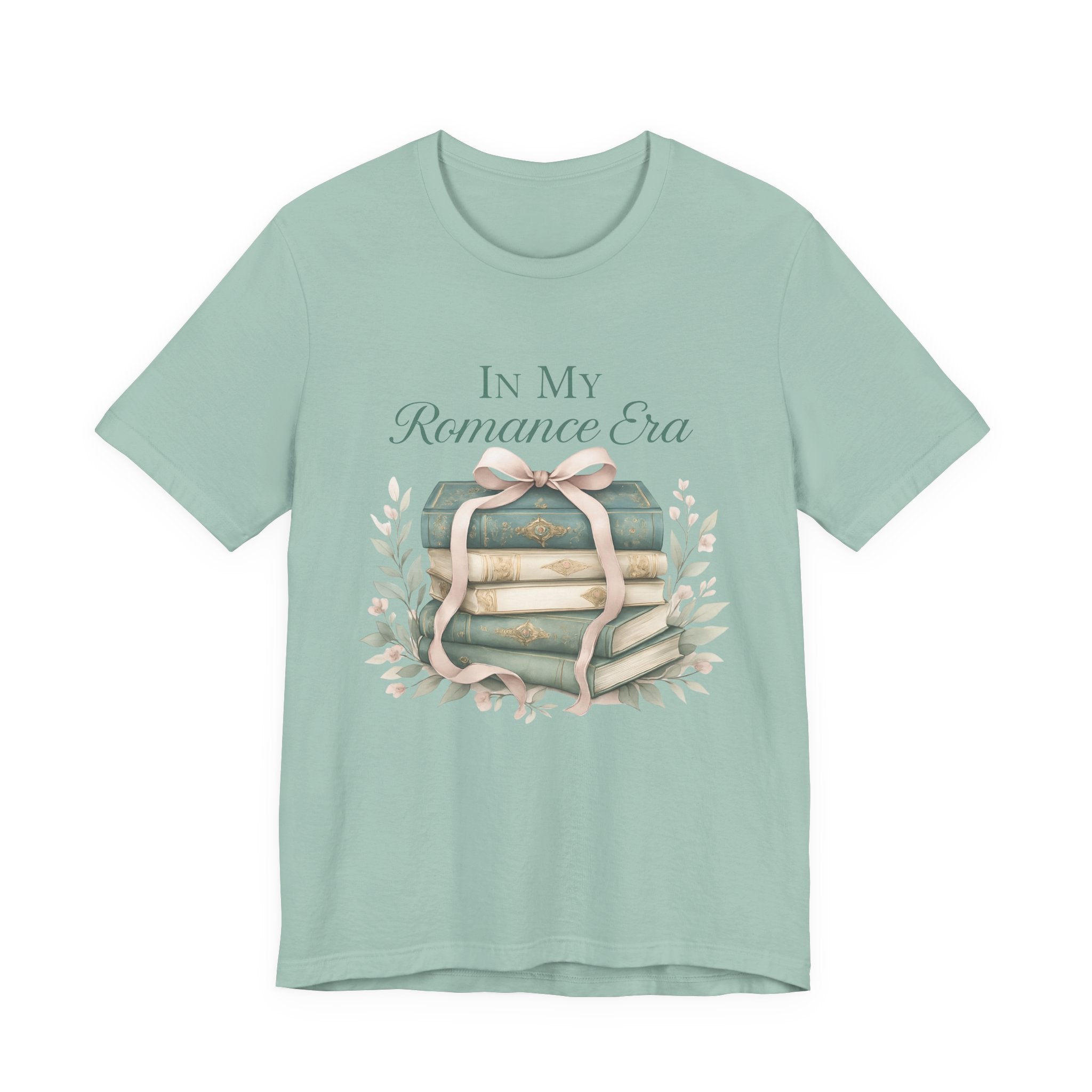 Romance Era Unisex Tee with Books and Bow Design