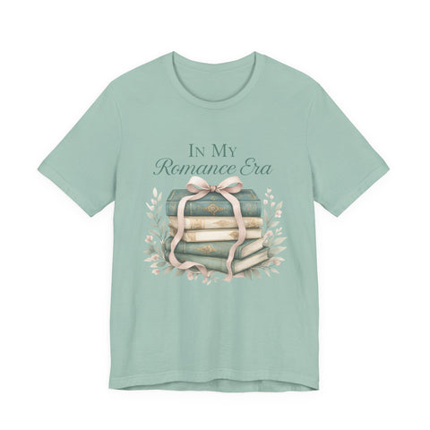 Romance Era Unisex Tee with Books and Bow Design