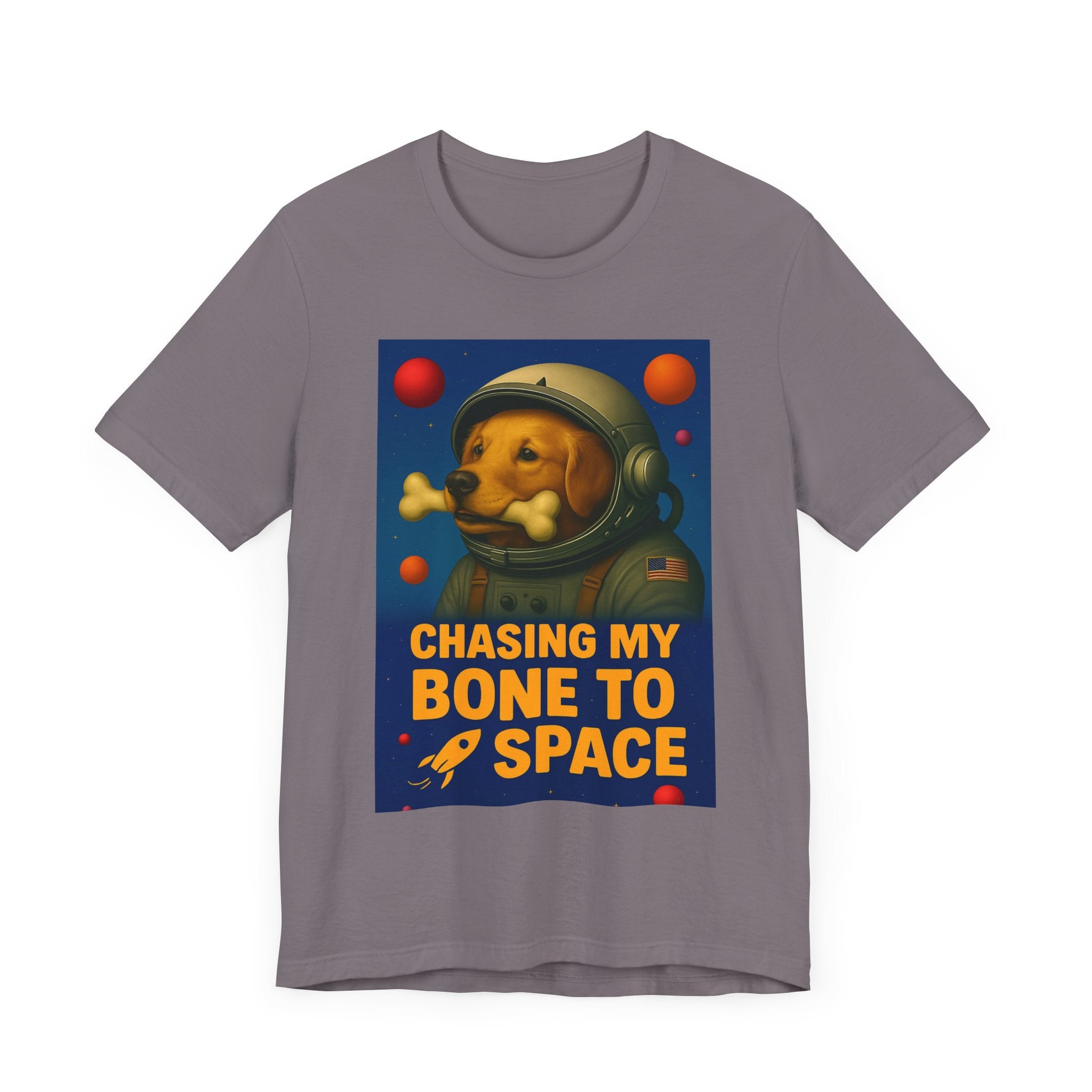 Astronaut Dog Graphic Tee - "Chasing a Bone to Space" - Fun Unisex Jersey Shirt for Dog Lovers