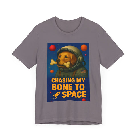 Astronaut Dog Graphic Tee - "Chasing a Bone to Space" - Fun Unisex Jersey Shirt for Dog Lovers