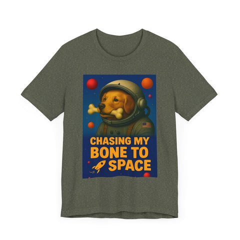 Astronaut Dog Graphic Tee - "Chasing a Bone to Space" - Fun Unisex Jersey Shirt for Dog Lovers