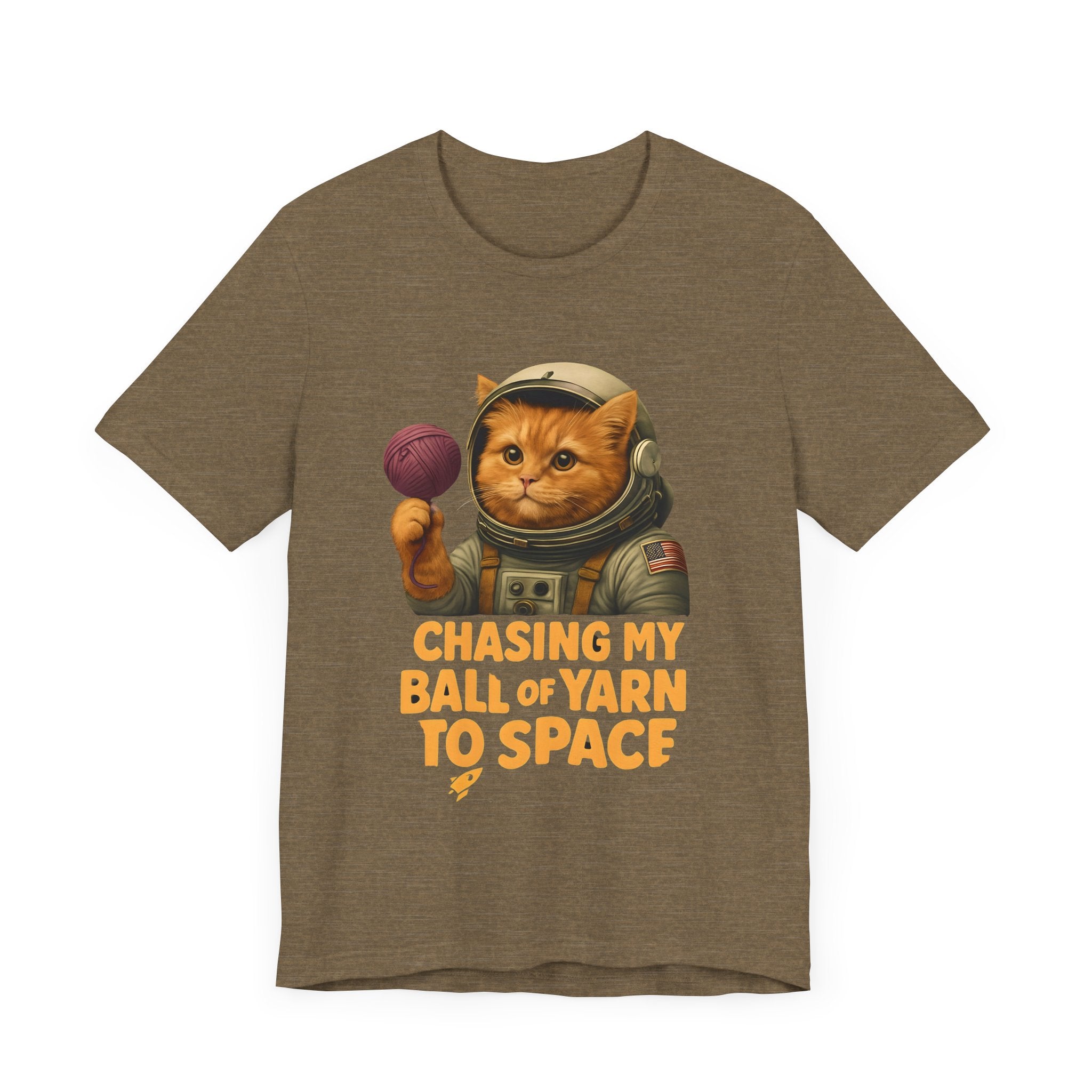 Astronaut Cat Tee - "Chasing My Ball of Yarn to Space" Unisex Jersey Short Sleeve T-Shirt