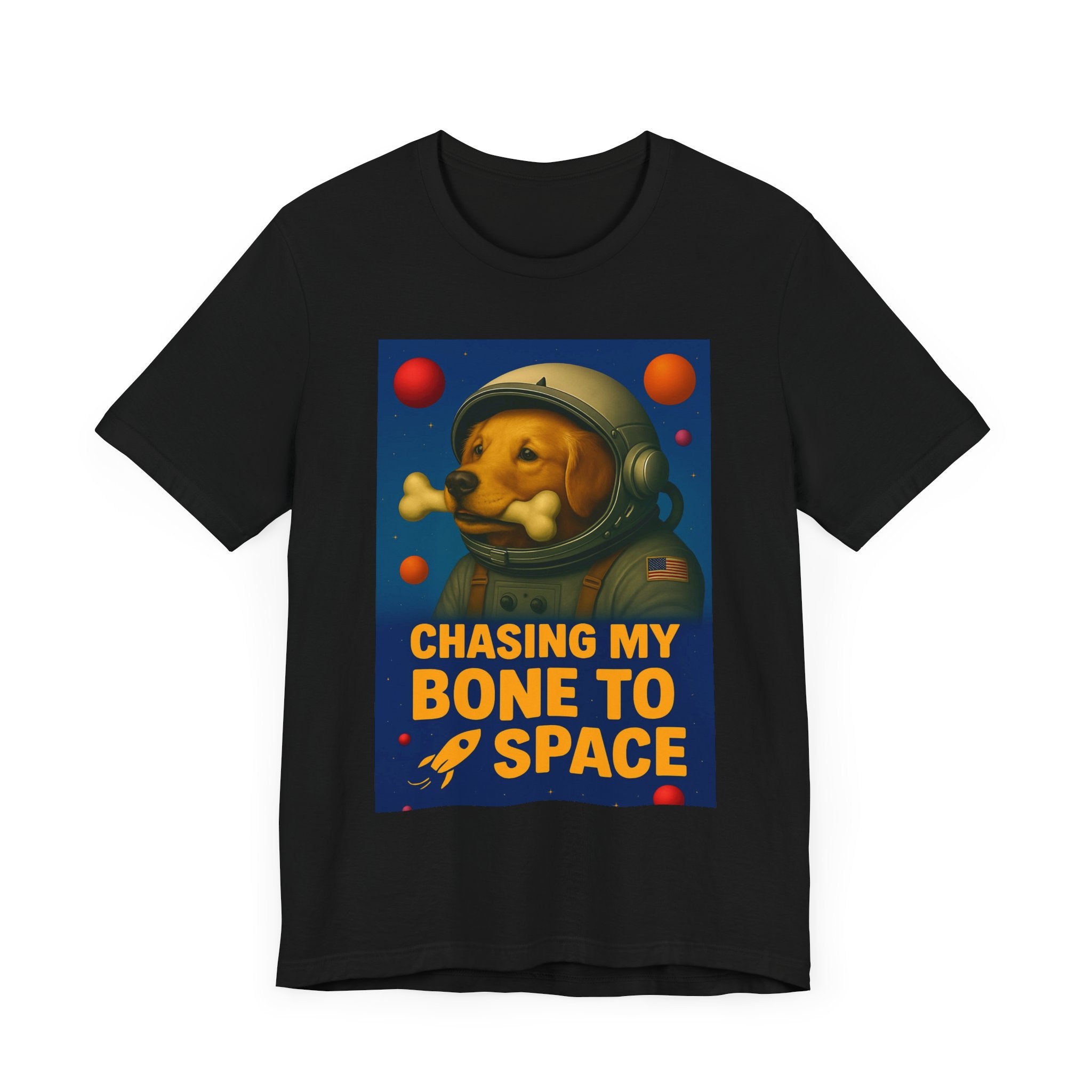 Astronaut Dog Graphic Tee - "Chasing a Bone to Space" - Fun Unisex Jersey Shirt for Dog Lovers