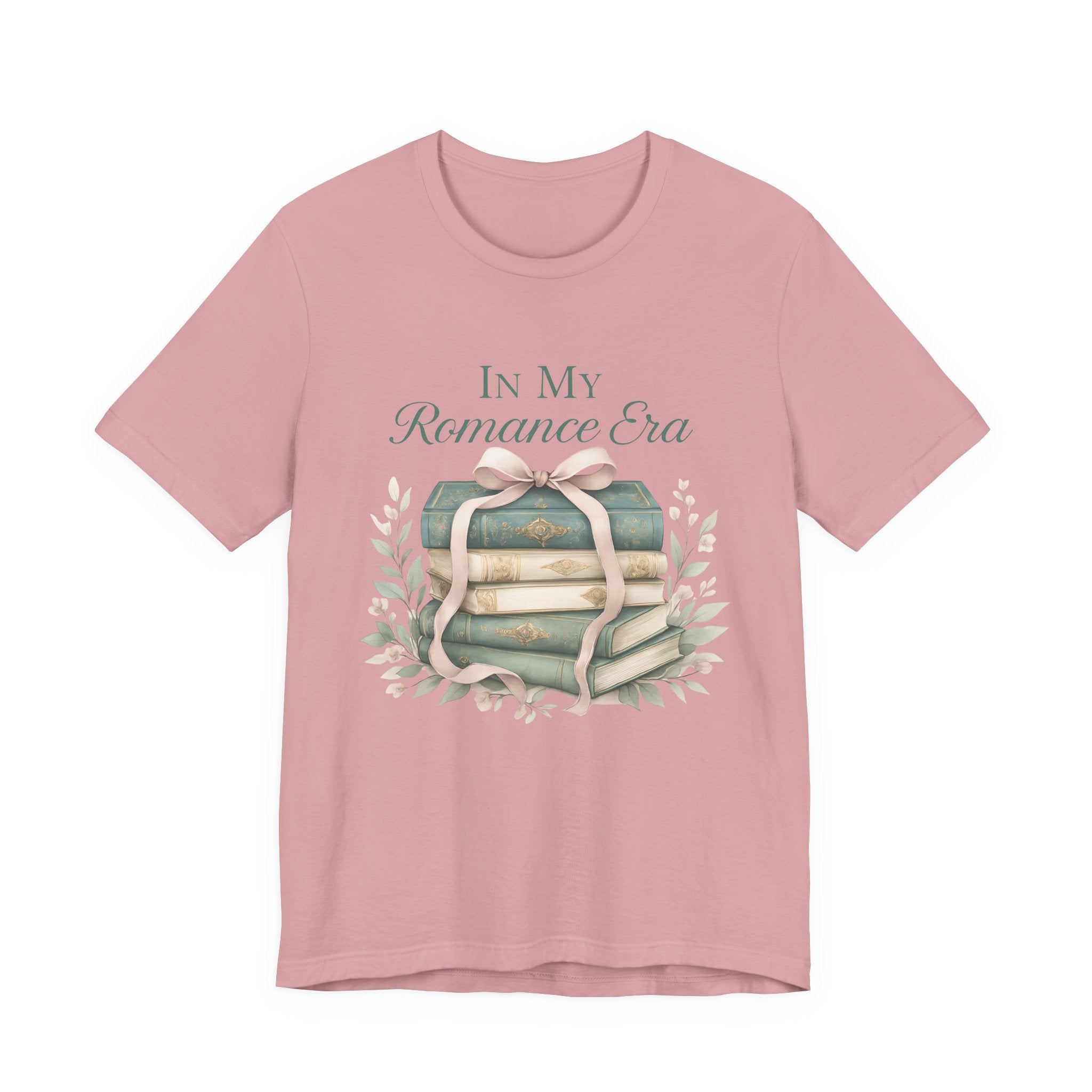 Romance Era Unisex Tee with Books and Bow Design