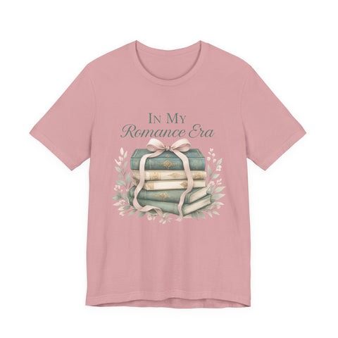 Romance Era Unisex Tee with Books and Bow Design