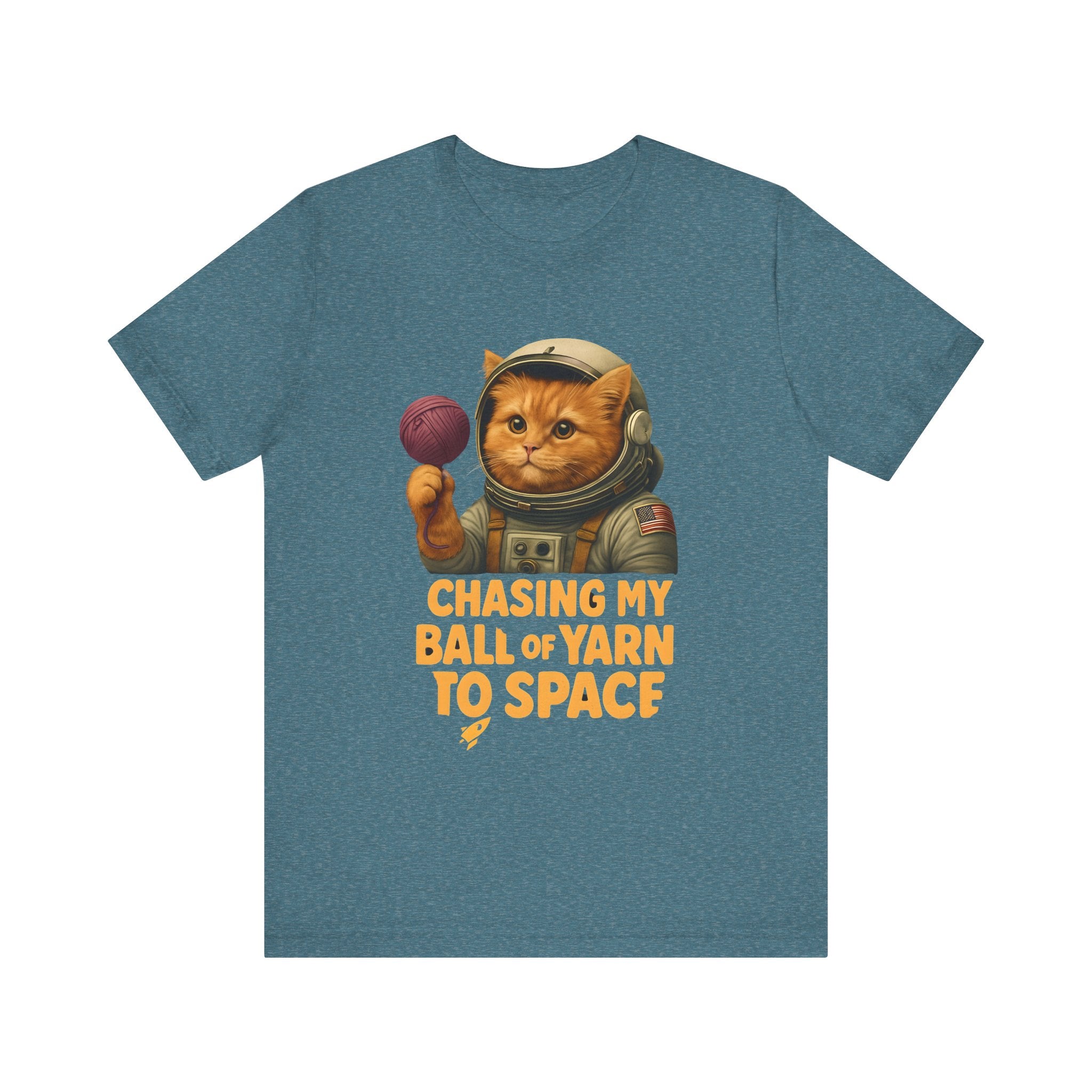 Astronaut Cat Tee - "Chasing My Ball of Yarn to Space" Unisex Jersey Short Sleeve T-Shirt