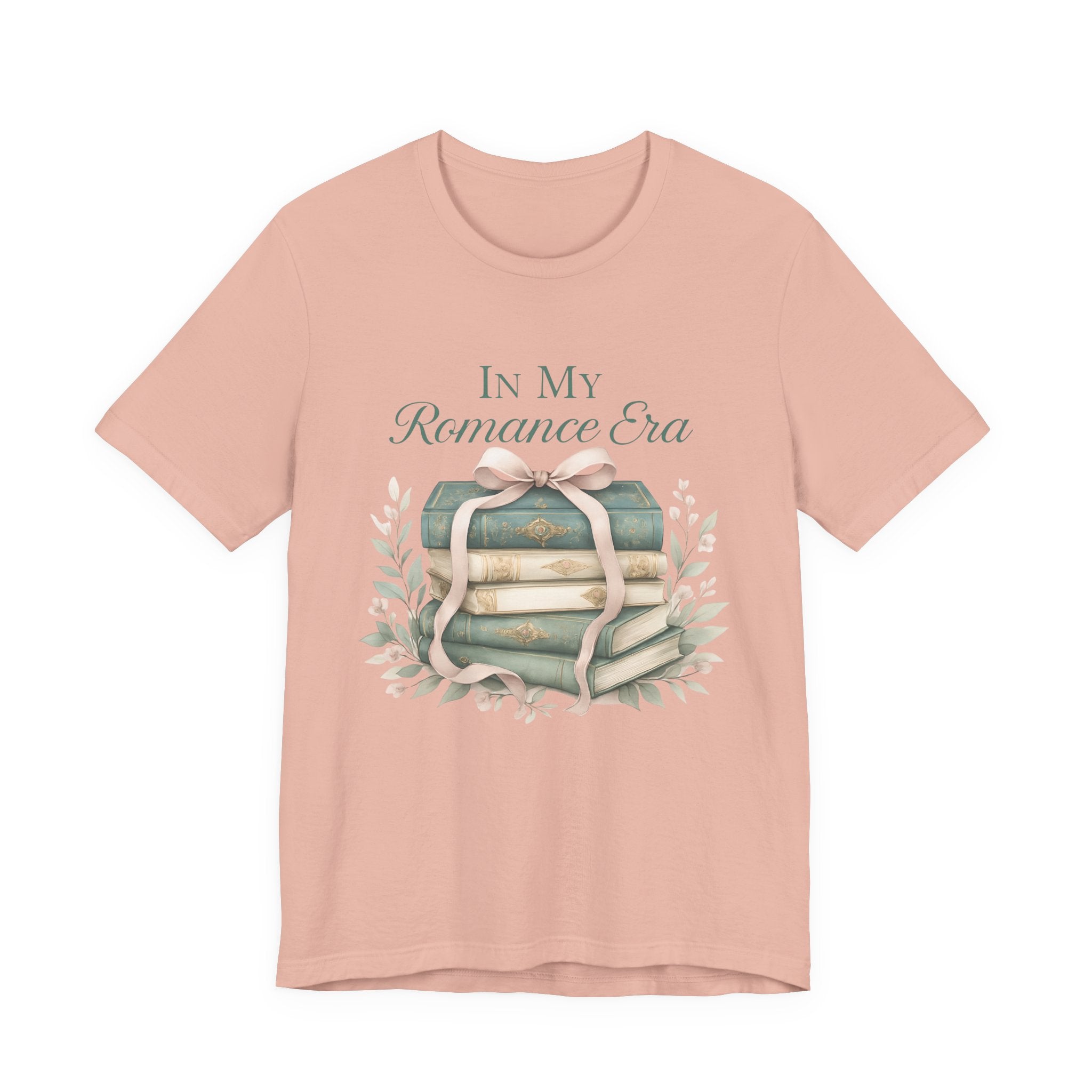 Romance Era Unisex Tee with Books and Bow Design
