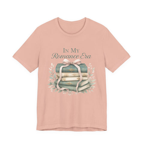 Romance Era Unisex Tee with Books and Bow Design