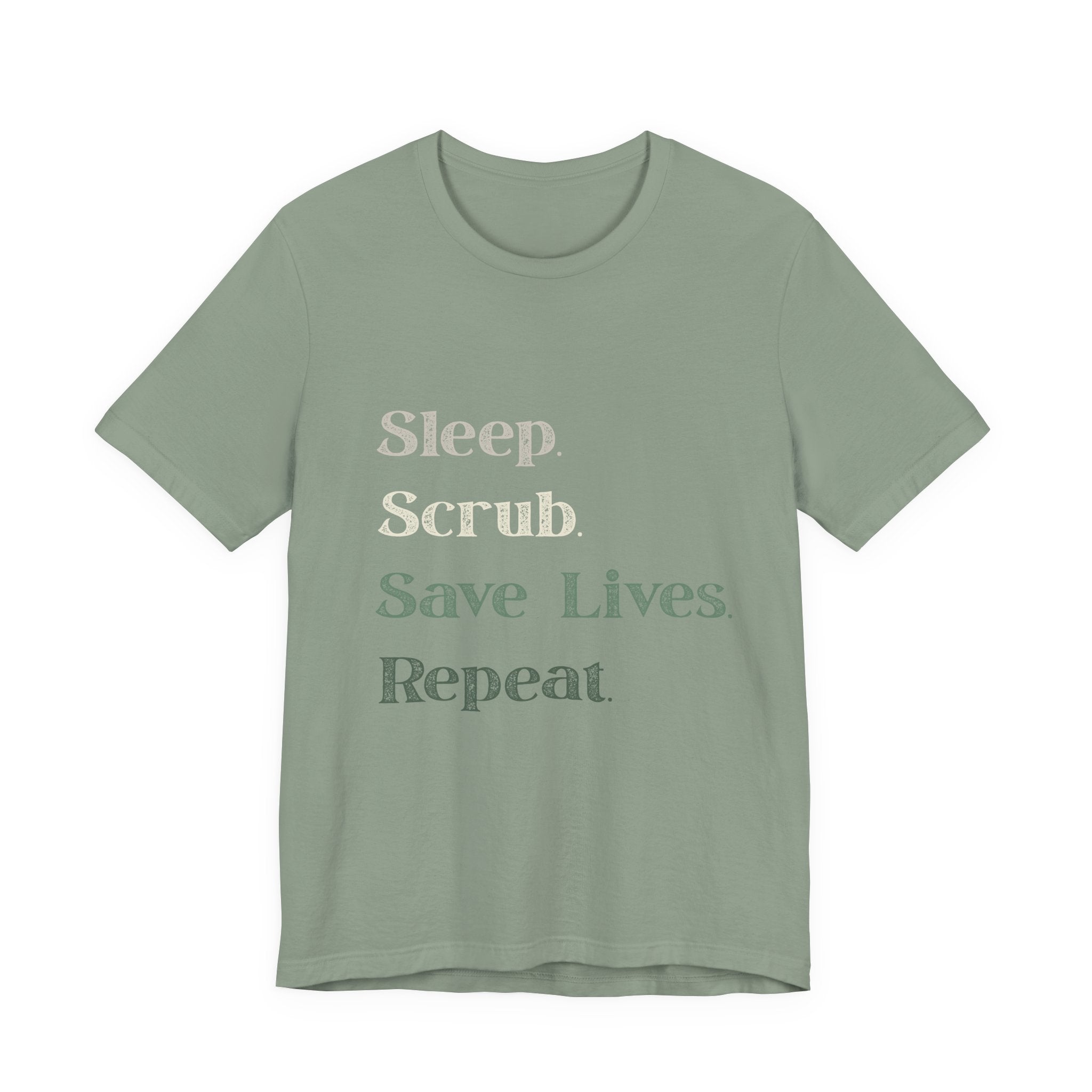 Healthcare Worker Unisex Tee - 'sleep, scrub, save lives, repeat'