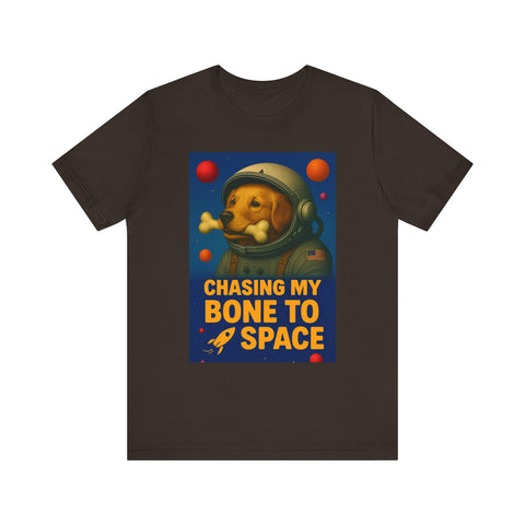 Astronaut Dog Graphic Tee - "Chasing a Bone to Space" - Fun Unisex Jersey Shirt for Dog Lovers