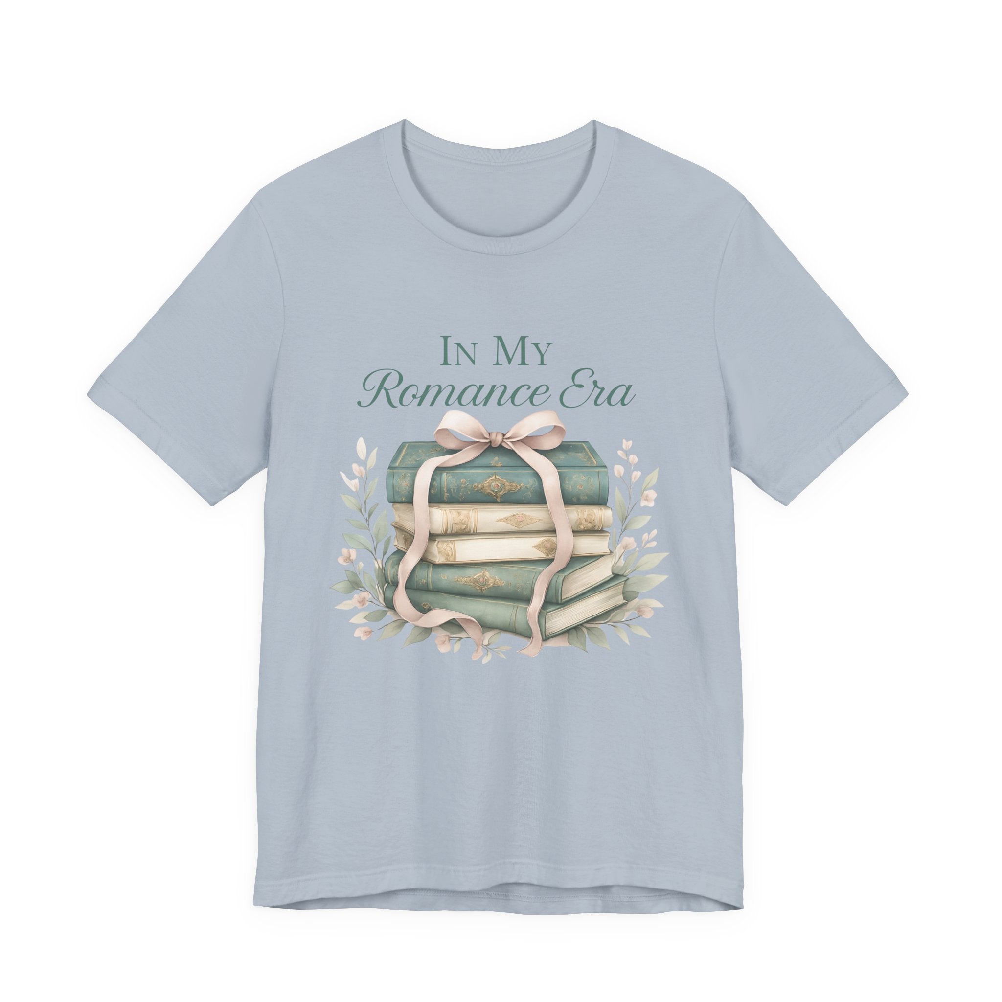 Romance Era Unisex Tee with Books and Bow Design