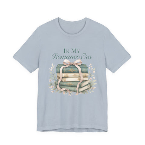 Romance Era Unisex Tee with Books and Bow Design
