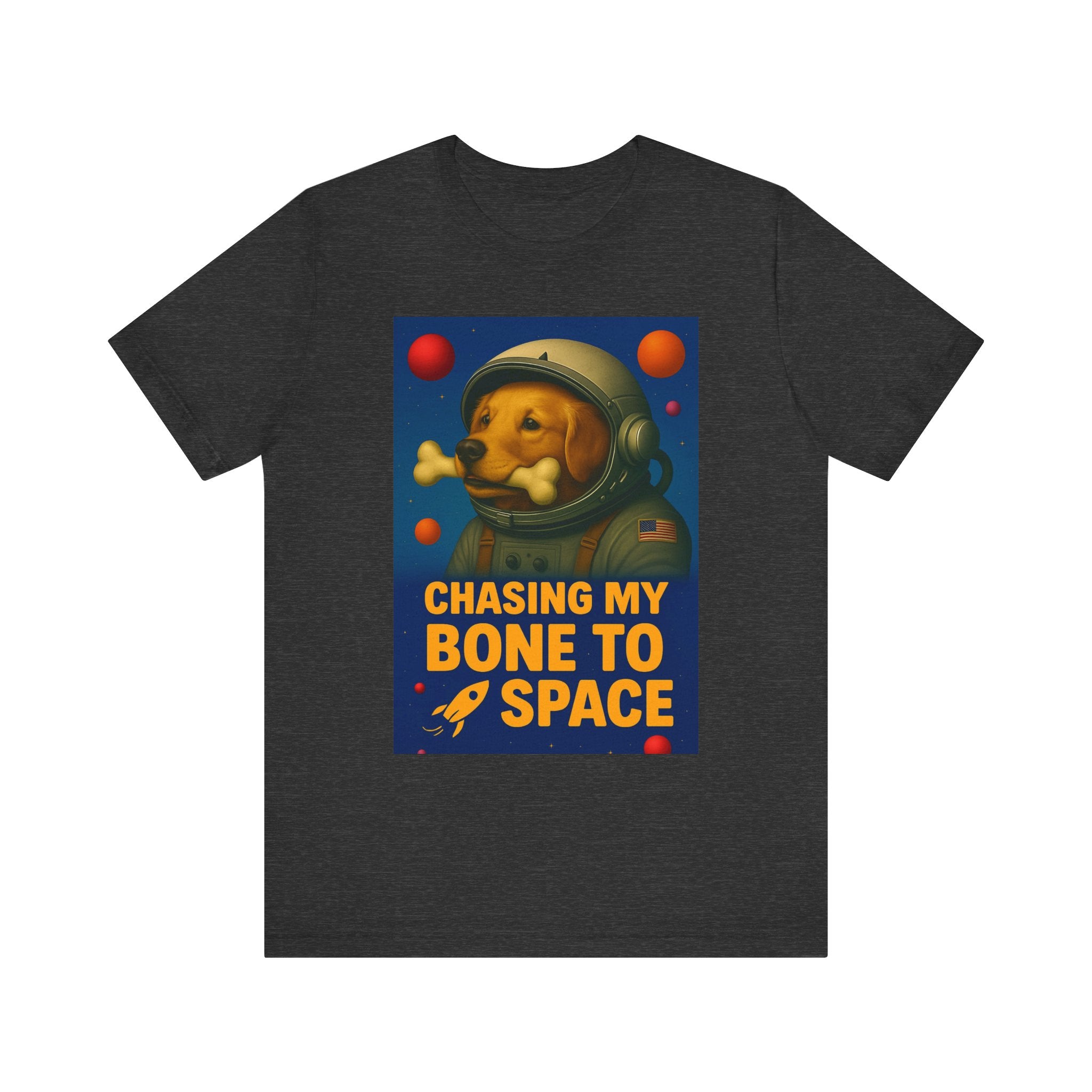 Astronaut Dog Graphic Tee - "Chasing a Bone to Space" - Fun Unisex Jersey Shirt for Dog Lovers