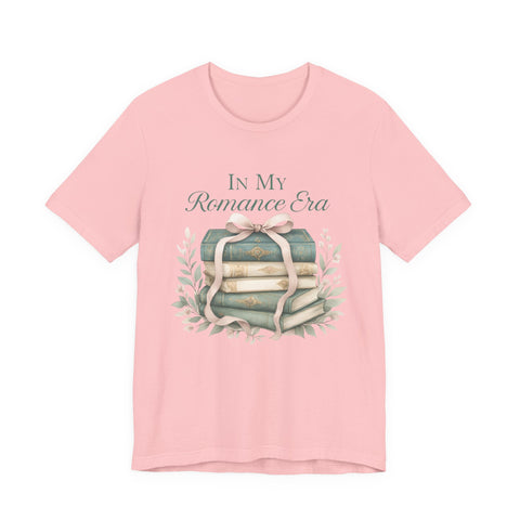Romance Era Unisex Tee with Books and Bow Design