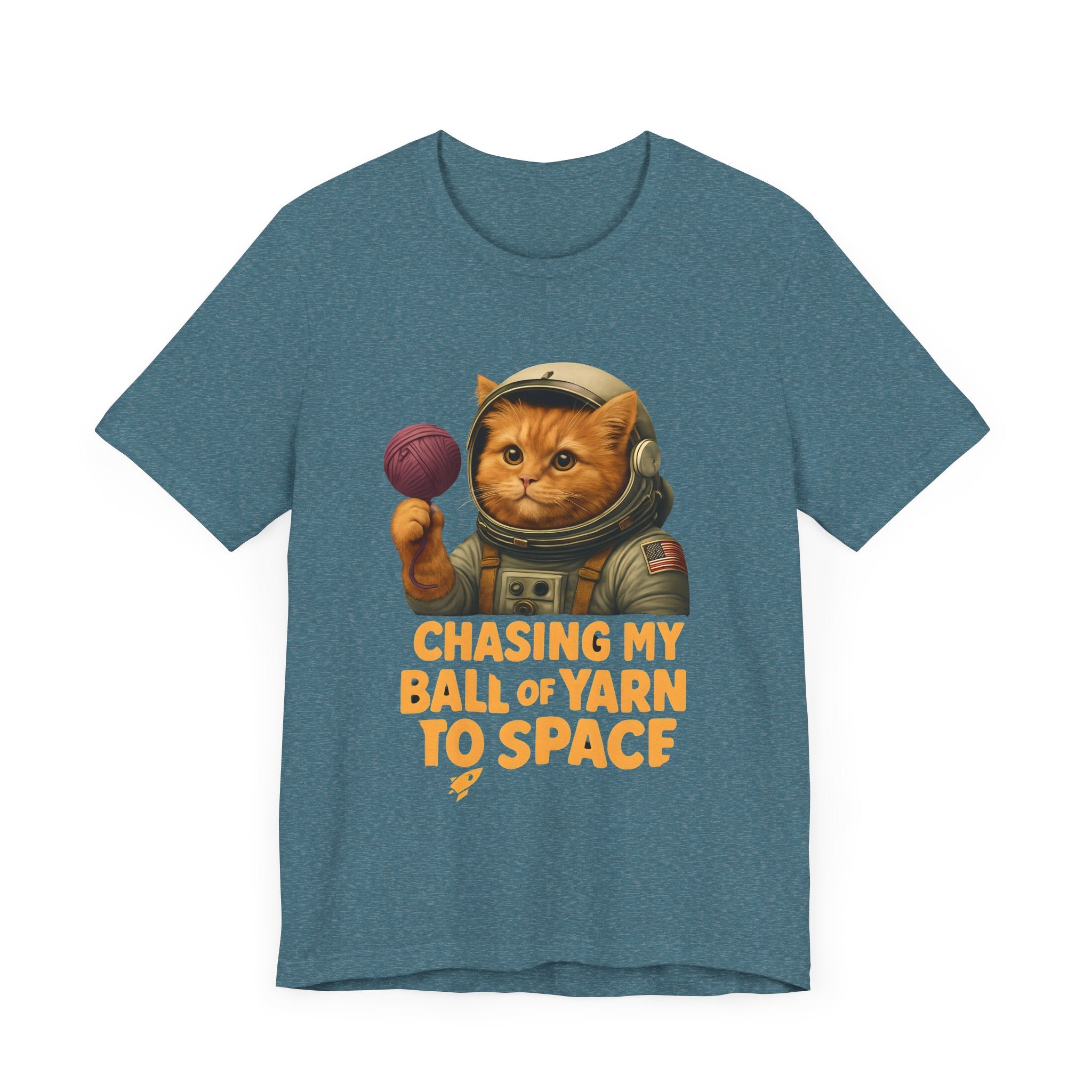 Astronaut Cat Tee - "Chasing My Ball of Yarn to Space" Unisex Jersey Short Sleeve T-Shirt