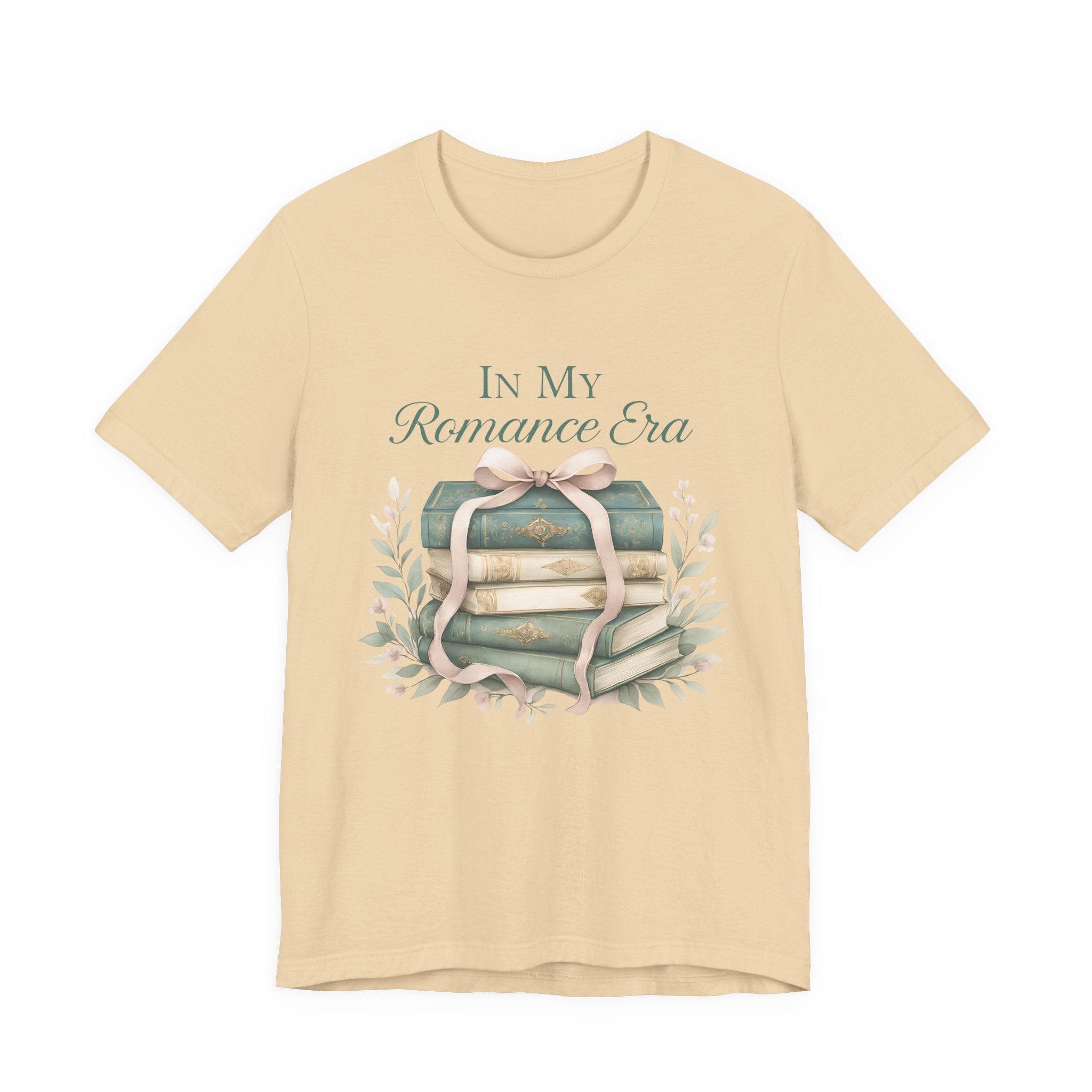Romance Era Unisex Tee with Books and Bow Design