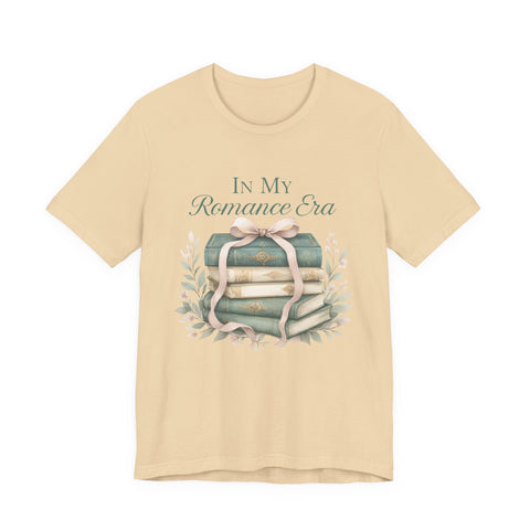 Romance Era Unisex Tee with Books and Bow Design