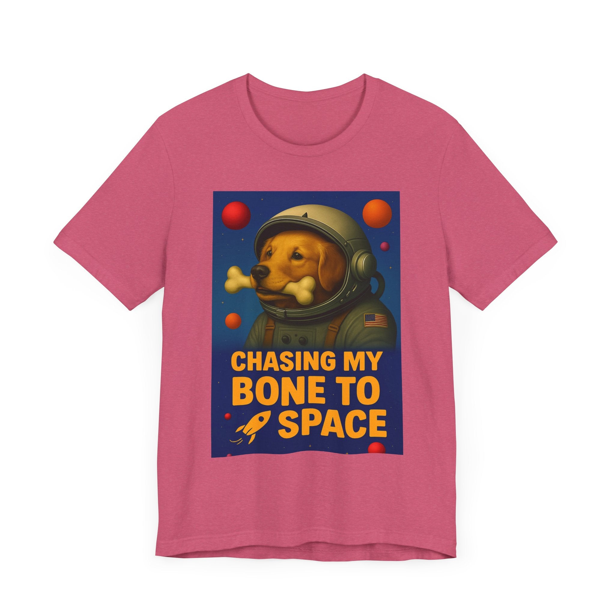 Astronaut Dog Graphic Tee - "Chasing a Bone to Space" - Fun Unisex Jersey Shirt for Dog Lovers