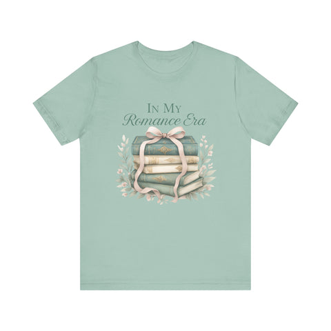 Romance Era Unisex Tee with Books and Bow Design