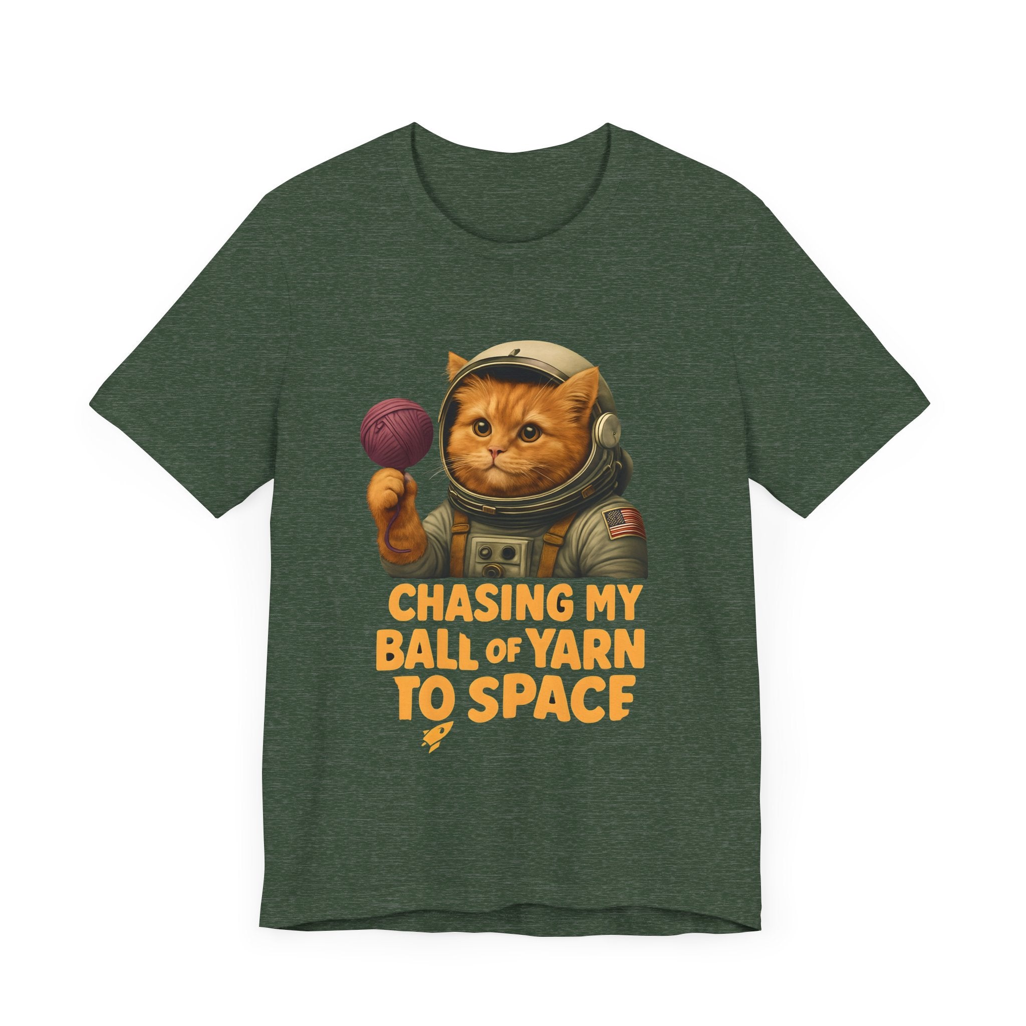 Astronaut Cat Tee - "Chasing My Ball of Yarn to Space" Unisex Jersey Short Sleeve T-Shirt