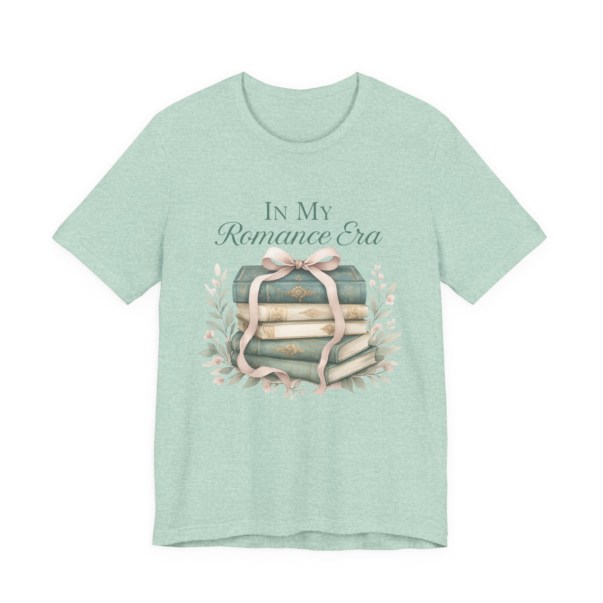 Romance Era Unisex Tee with Books and Bow Design