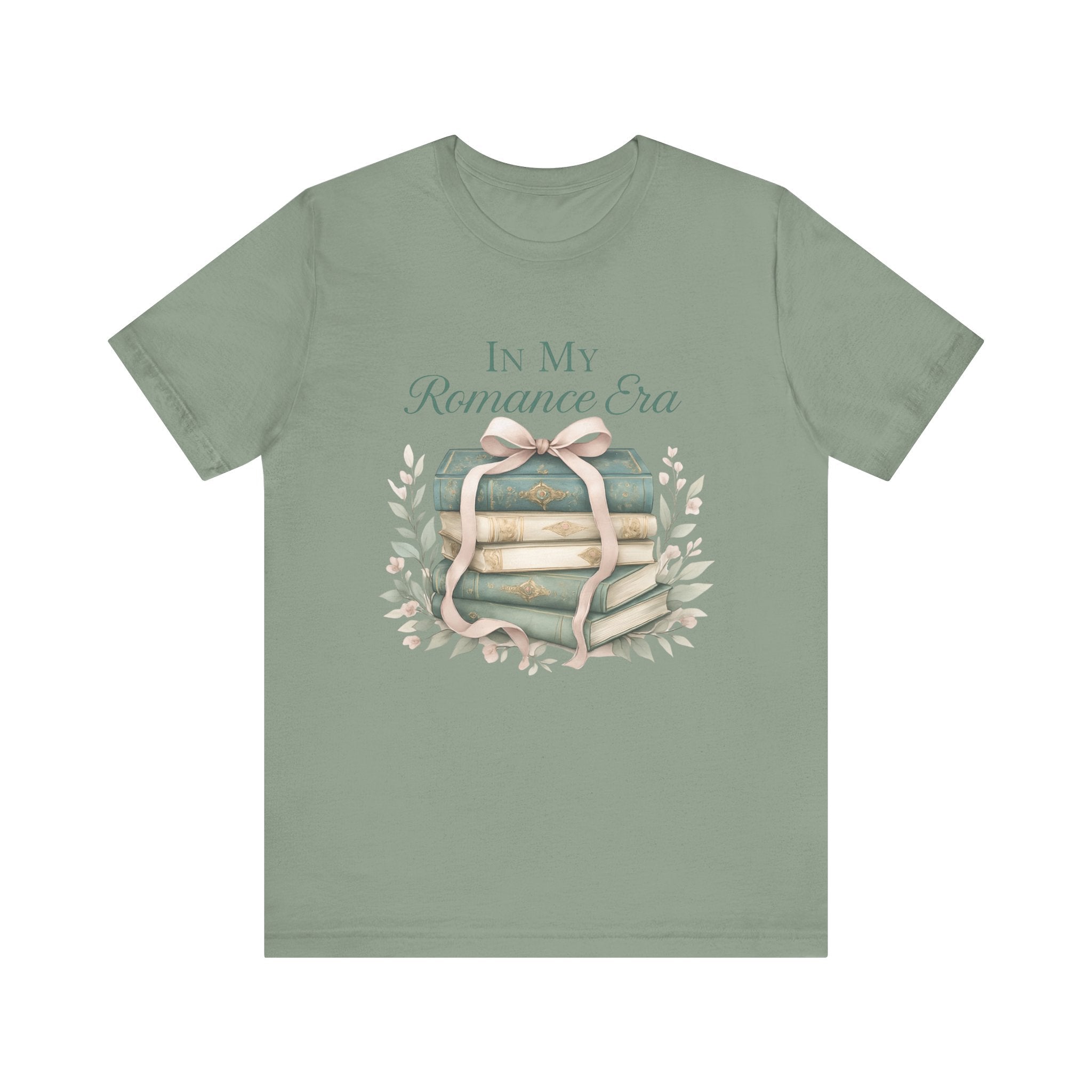 Romance Era Unisex Tee with Books and Bow Design
