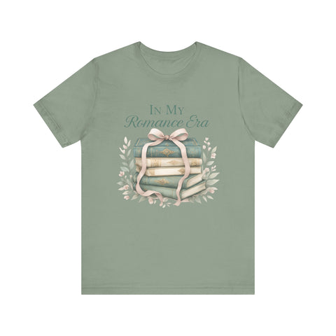 Romance Era Unisex Tee with Books and Bow Design
