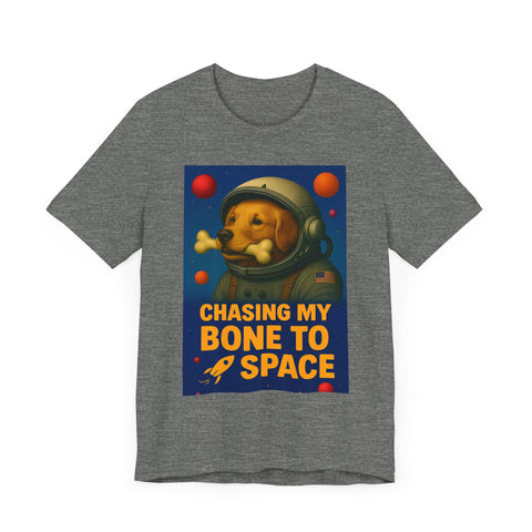 Astronaut Dog Graphic Tee - "Chasing a Bone to Space" - Fun Unisex Jersey Shirt for Dog Lovers