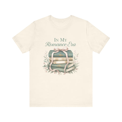 Romance Era Unisex Tee with Books and Bow Design