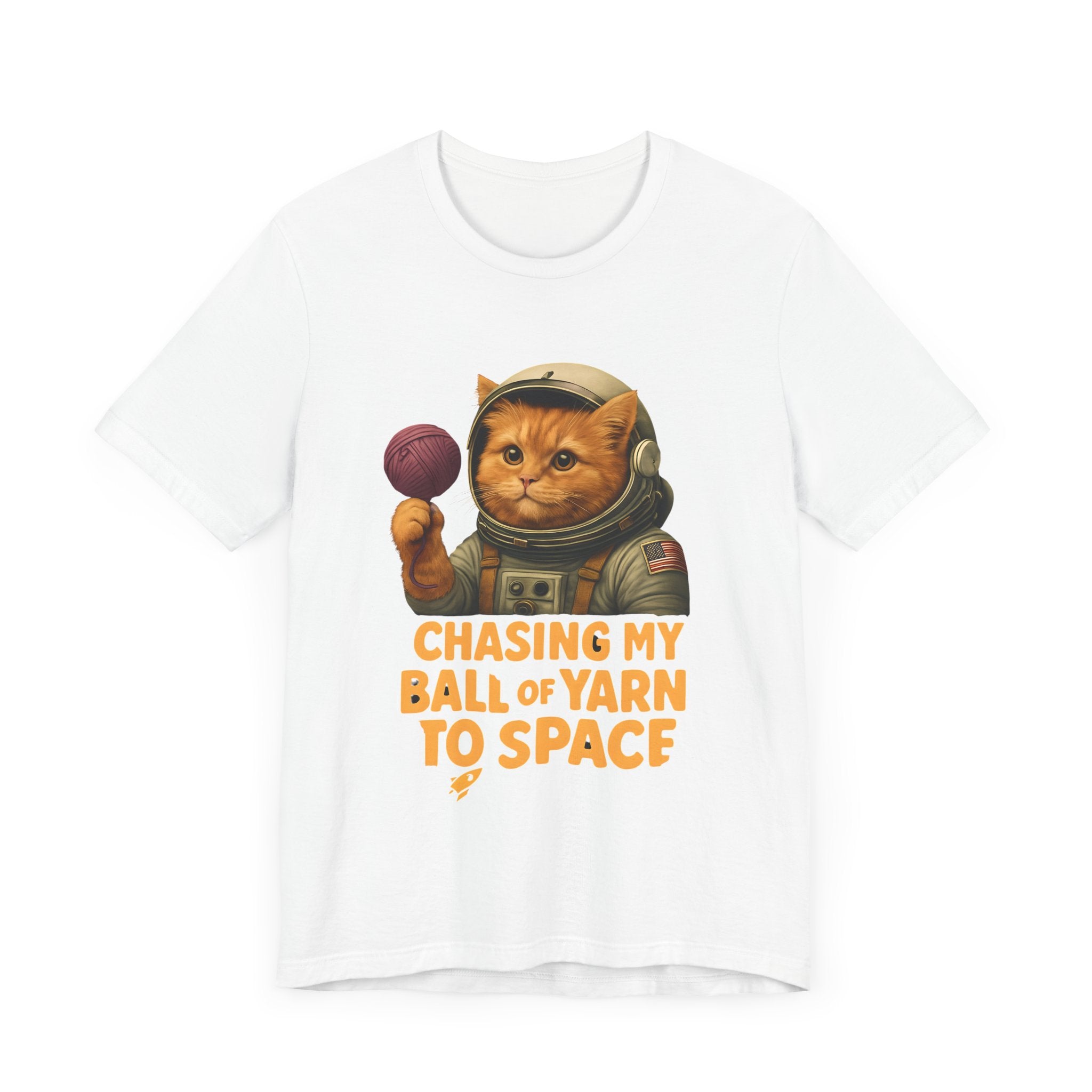 Astronaut Cat Tee - "Chasing My Ball of Yarn to Space" Unisex Jersey Short Sleeve T-Shirt
