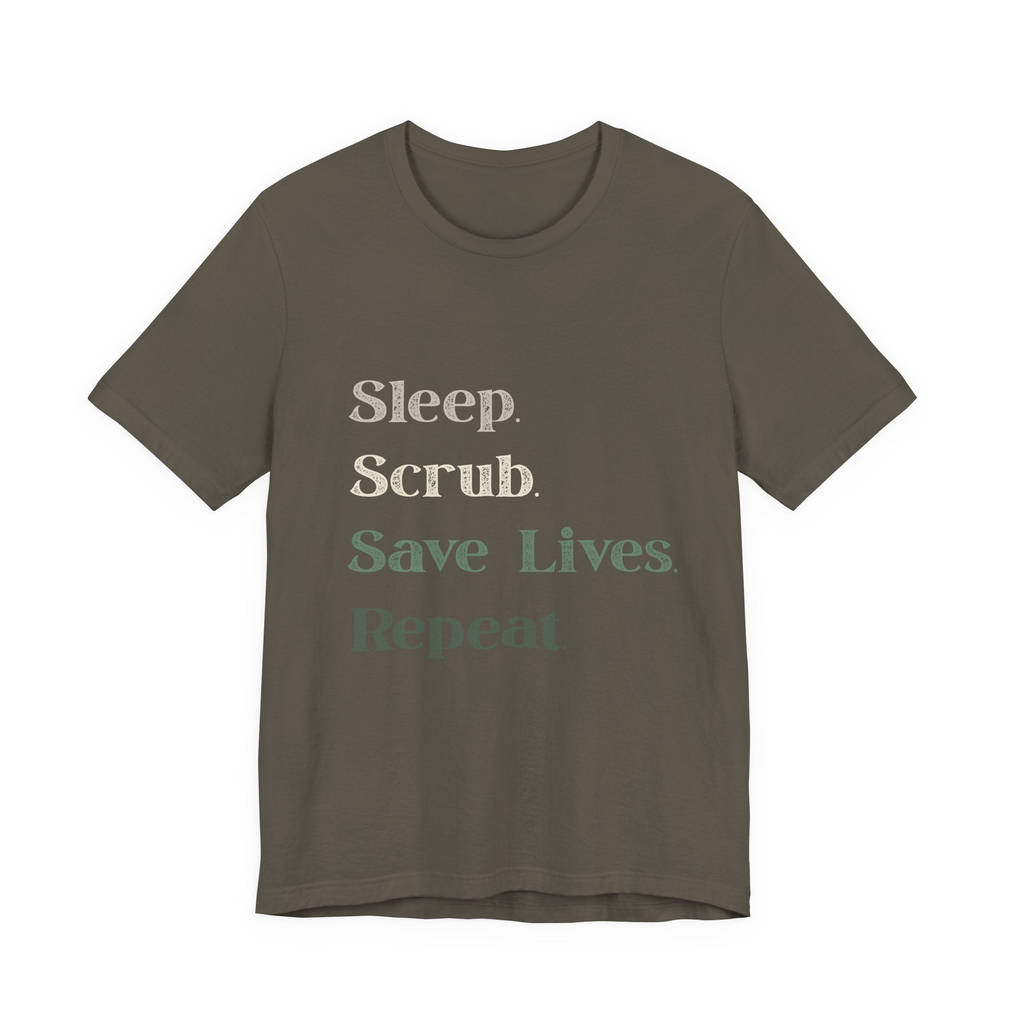 Healthcare Worker Unisex Tee - 'sleep, scrub, save lives, repeat'