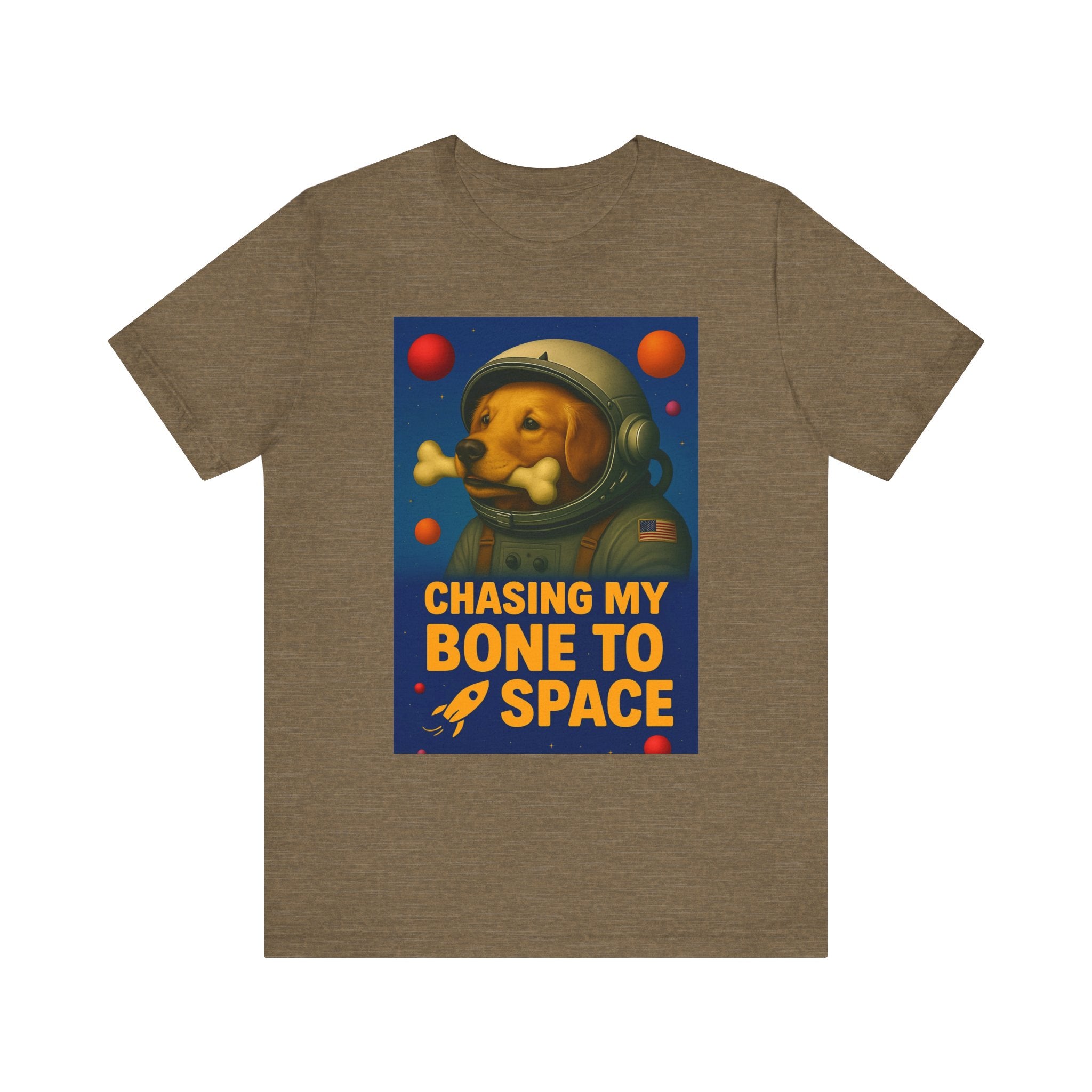 Astronaut Dog Graphic Tee - "Chasing a Bone to Space" - Fun Unisex Jersey Shirt for Dog Lovers