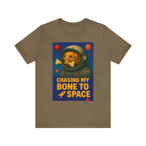Astronaut Dog Graphic Tee - "Chasing a Bone to Space" - Fun Unisex Jersey Shirt for Dog Lovers