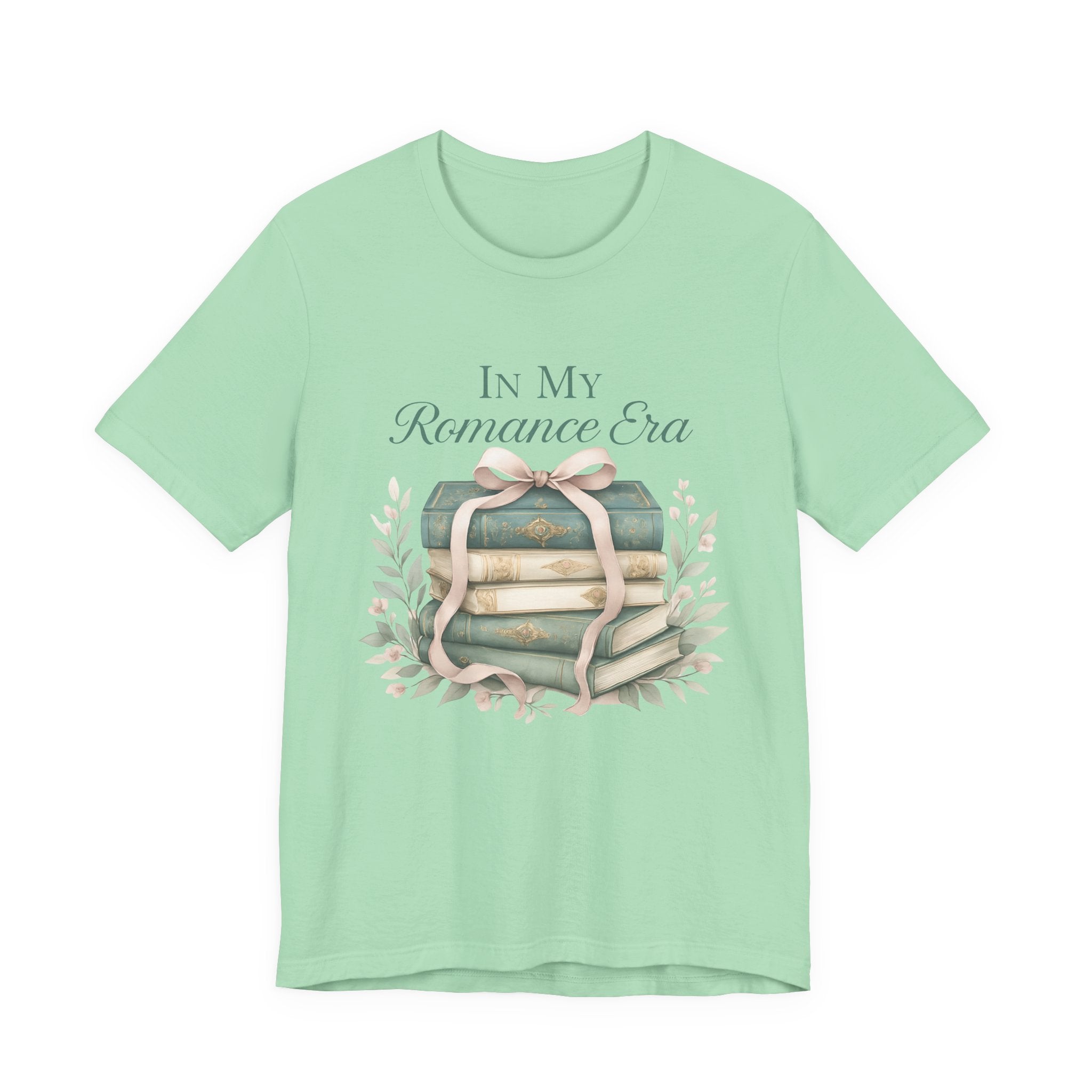 Romance Era Unisex Tee with Books and Bow Design