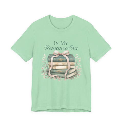 Romance Era Unisex Tee with Books and Bow Design