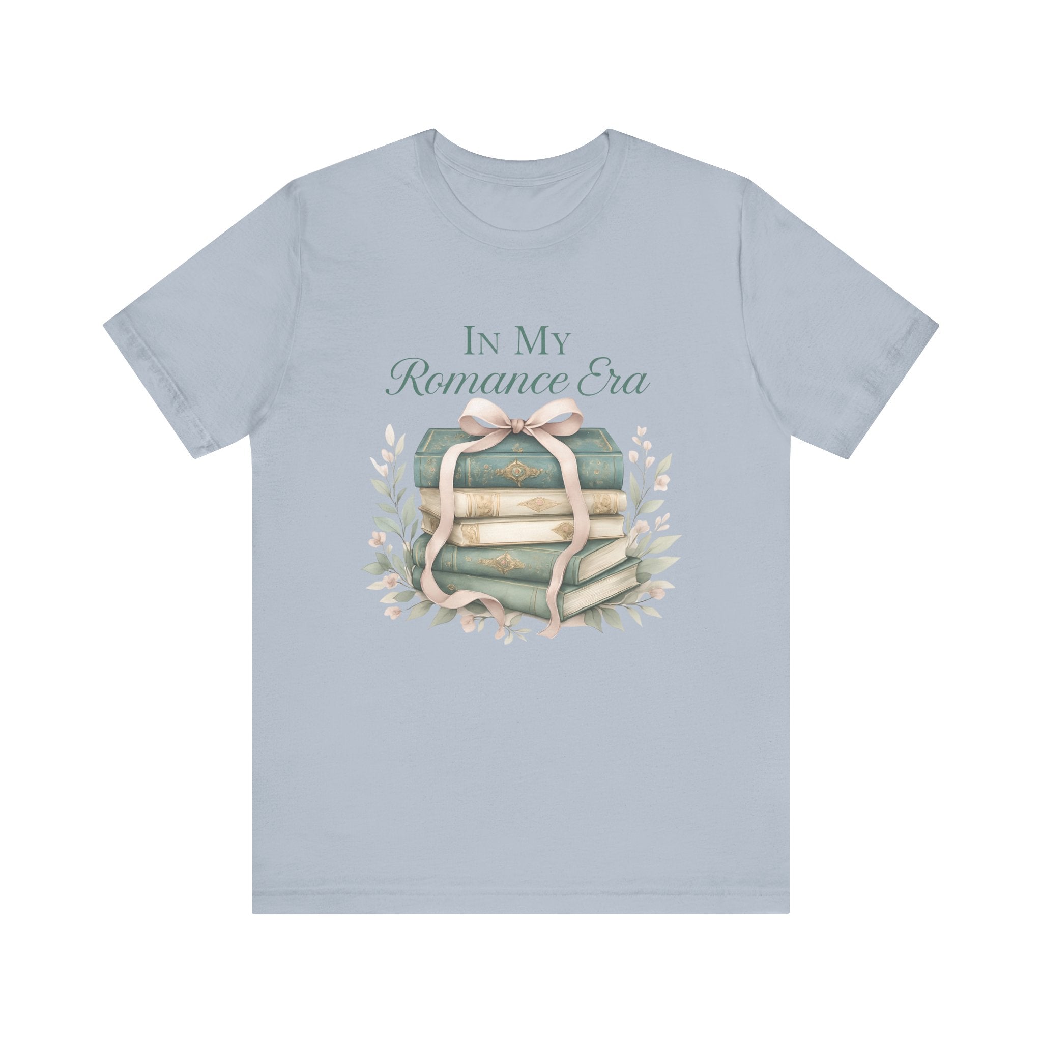Romance Era Unisex Tee with Books and Bow Design