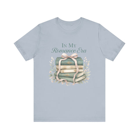 Romance Era Unisex Tee with Books and Bow Design