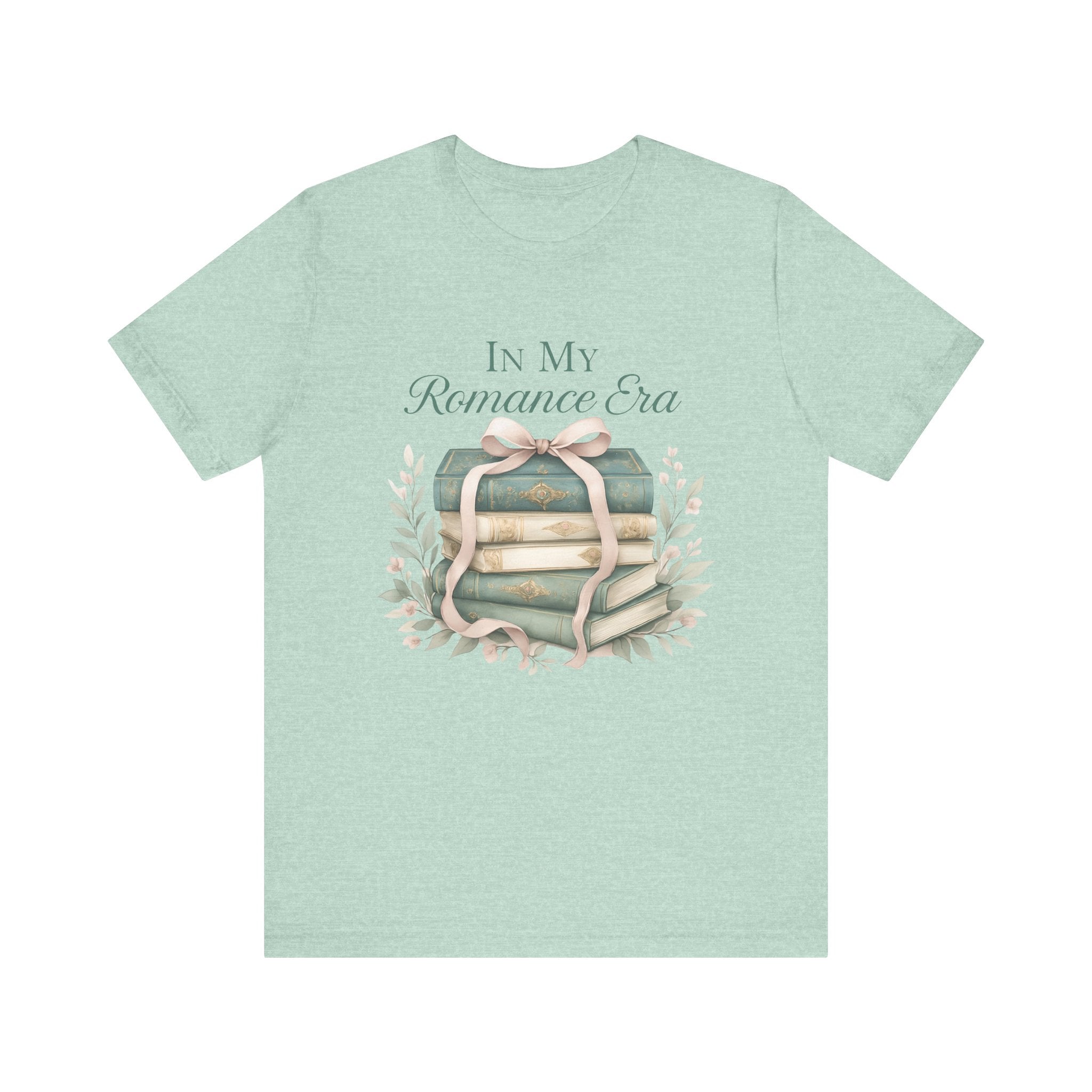 Romance Era Unisex Tee with Books and Bow Design