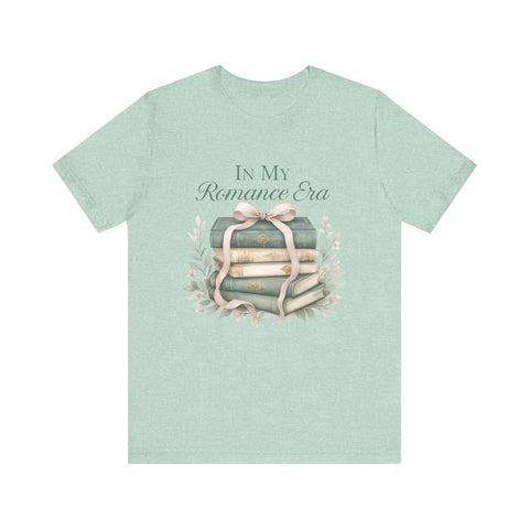 Romance Era Unisex Tee with Books and Bow Design