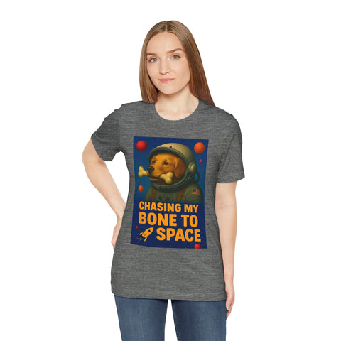 Astronaut Dog Graphic Tee - "Chasing a Bone to Space" - Fun Unisex Jersey Shirt for Dog Lovers