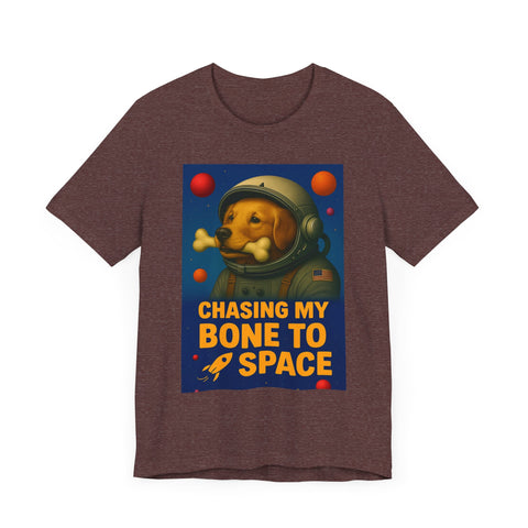 Astronaut Dog Graphic Tee - "Chasing a Bone to Space" - Fun Unisex Jersey Shirt for Dog Lovers