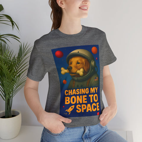 Astronaut Dog Graphic Tee - "Chasing a Bone to Space" - Fun Unisex Jersey Shirt for Dog Lovers