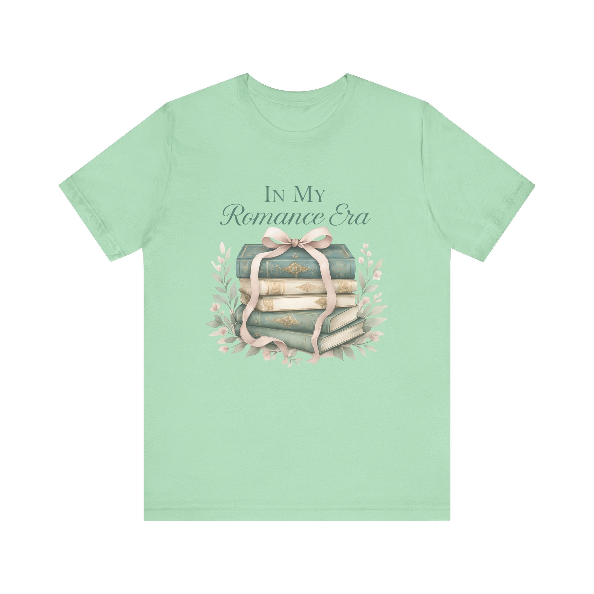 Romance Era Unisex Tee with Books and Bow Design