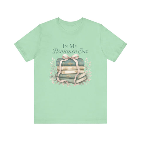 Romance Era Unisex Tee with Books and Bow Design