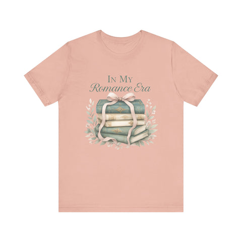 Romance Era Unisex Tee with Books and Bow Design